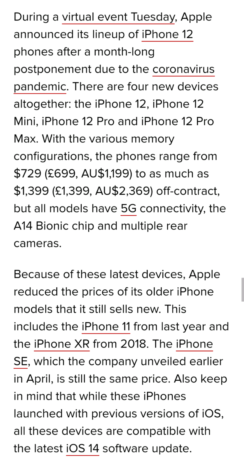 Screenshot 20201013 231507 Apple iPhone 12 specs compared to iPhone 11, iPhone SE and the iPhone XR: All the Apple iPhones you can still buy new