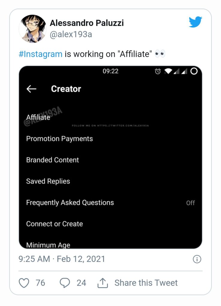 Screenshot 20210306 020316 Instagram will be offering an affiliate program soon, with keyword muting in DMs, and more. #digitalmarketing