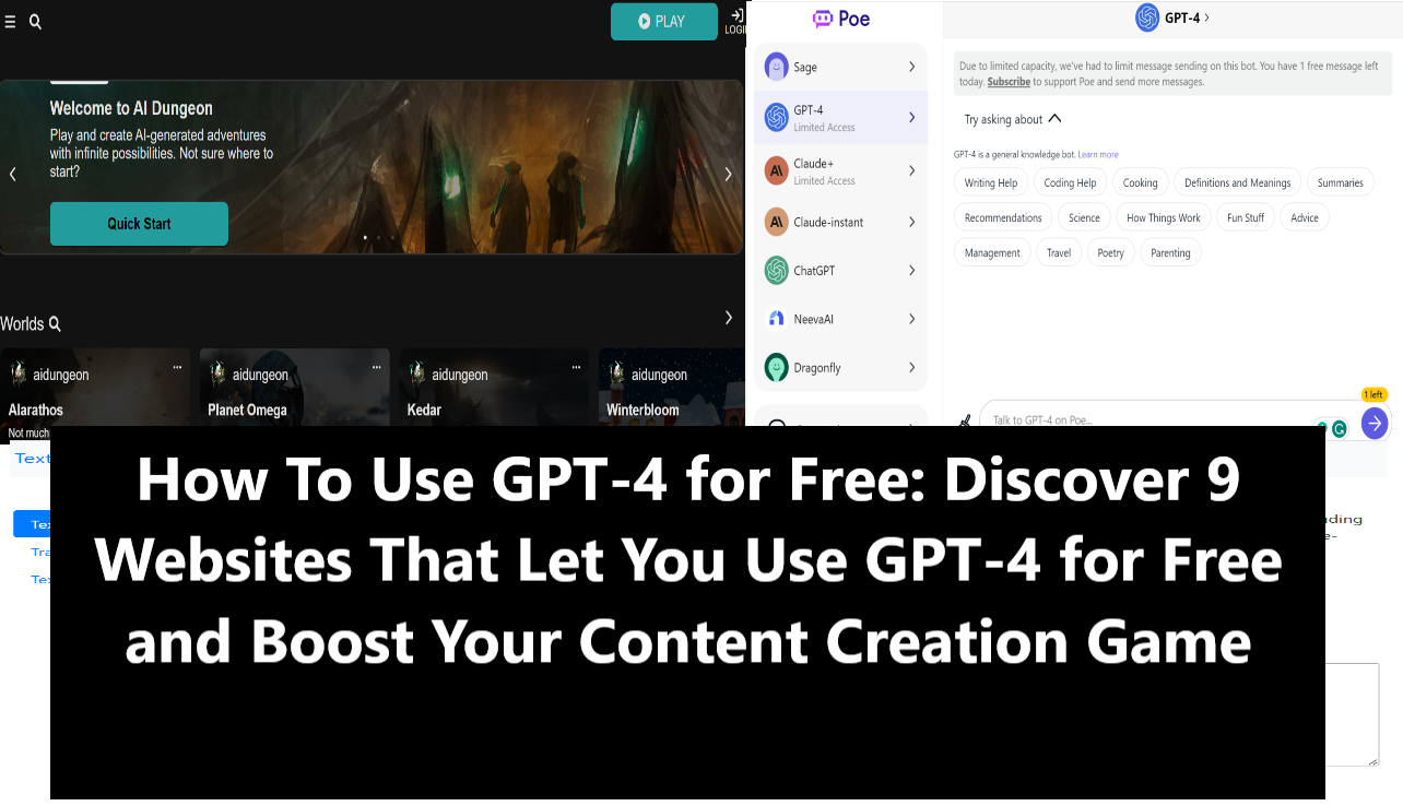 How To Use GPT 4 for Free Discover 9 Websites That Let You Use GPT 4 for Free and Boost Your Content Creation Game How To Use GPT-4 for Free: Discover 9 Websites That Let You Use GPT-4 for Free and Boost Your Content Creation Game