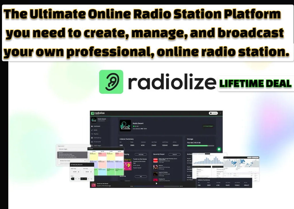 The Ultimate Online Radio Station Platform you need to create manage and broadcast your own professional online radio station Radiolize Review: The Ultimate Online Radio Station Platform you need to create, manage, and broadcast your own professional, online radio station.