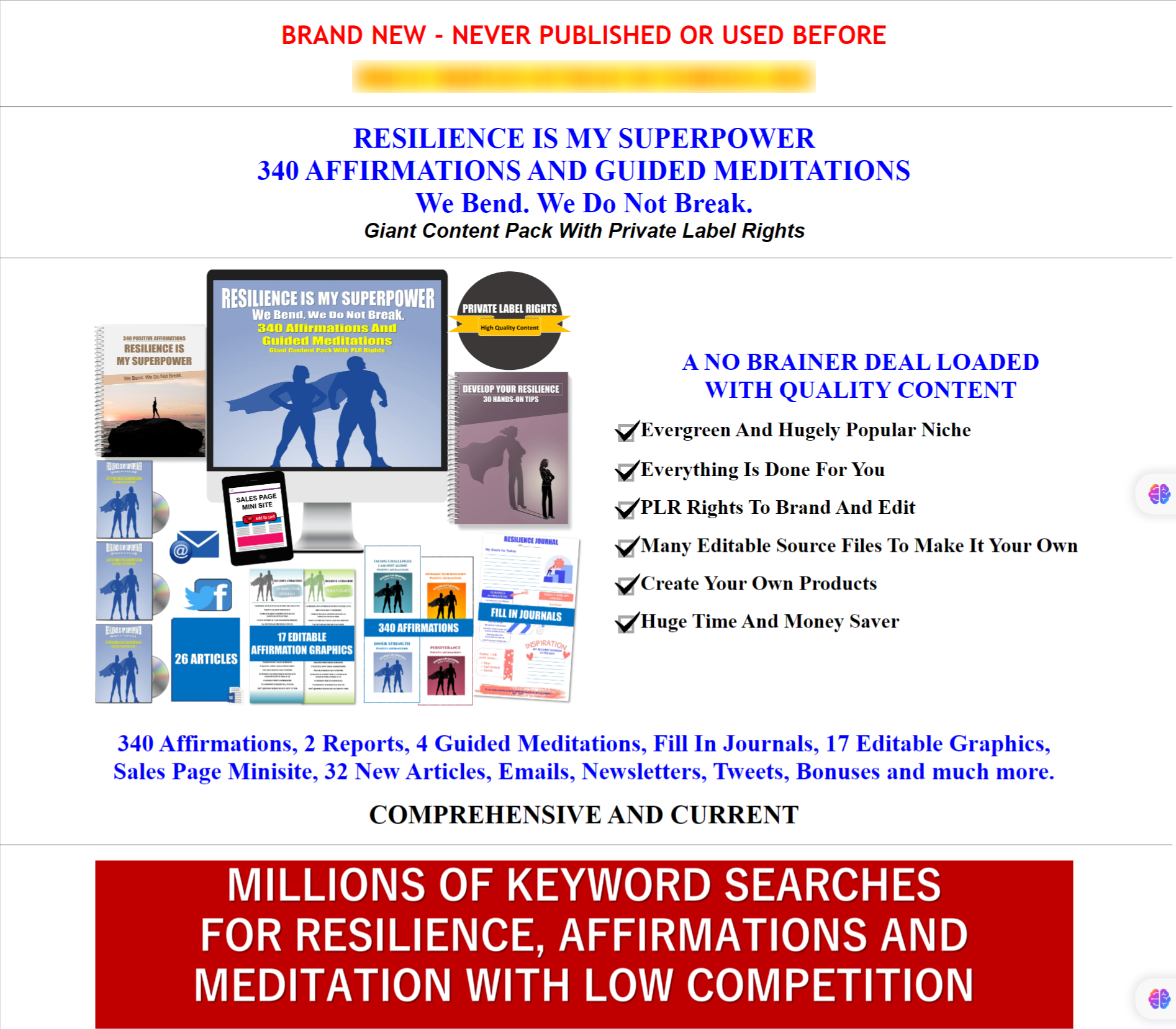 340 Resilience Affirmations Guided Meditations Content Pack PLR Rights [Quality Giant PLR] Resilience Is My Superpower - 340 Affirmations and Guided Meditations [PLR REVIEW]