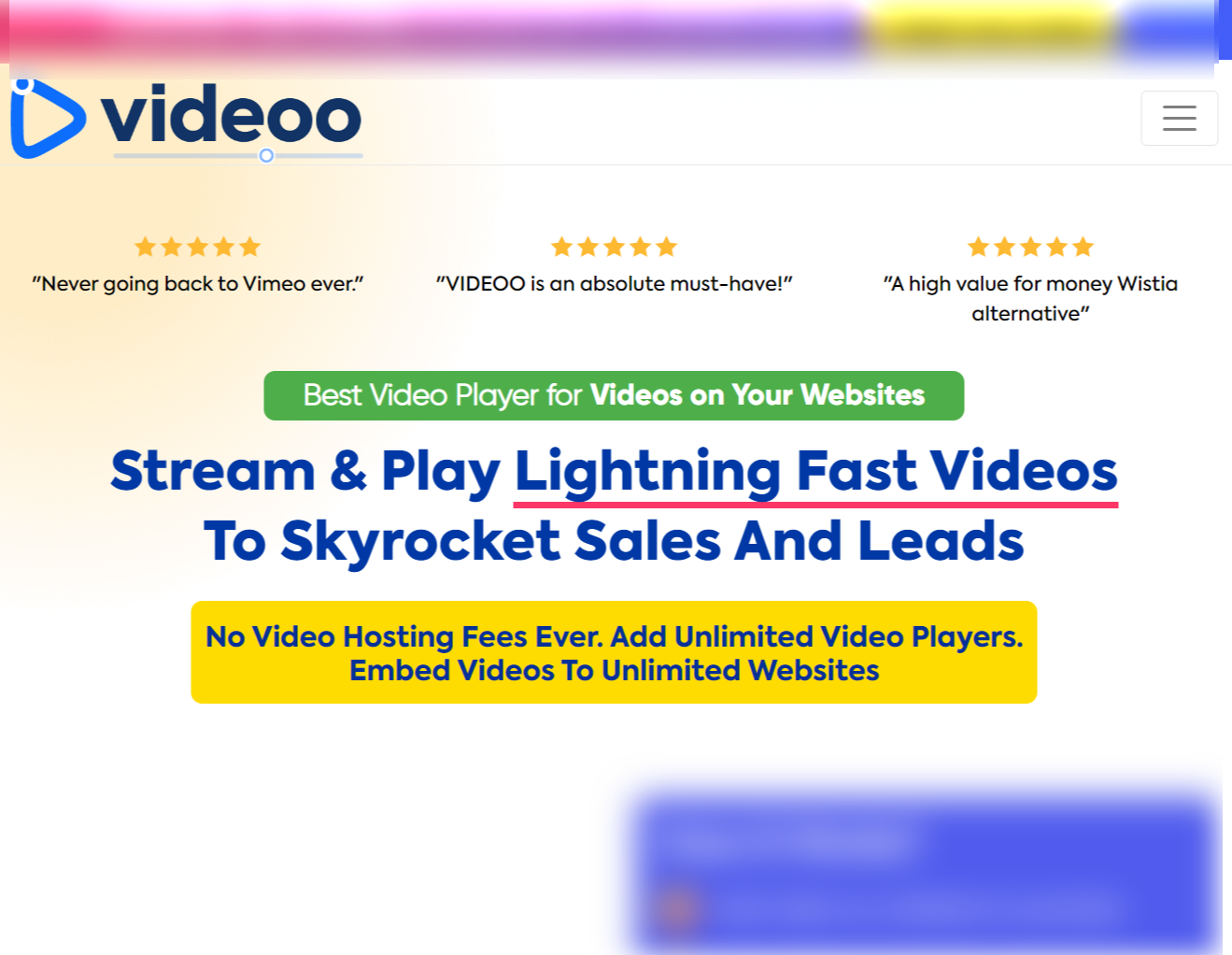 VIDEOO Stream Play Lightning Fast Videos VIDEOO review: Simple One Click Integration For Effortless Video Embedding. Seamlessly Add Videos Across Your Websites Without Hosting Them. Should You Buy VIDEOO? Find Out Here
