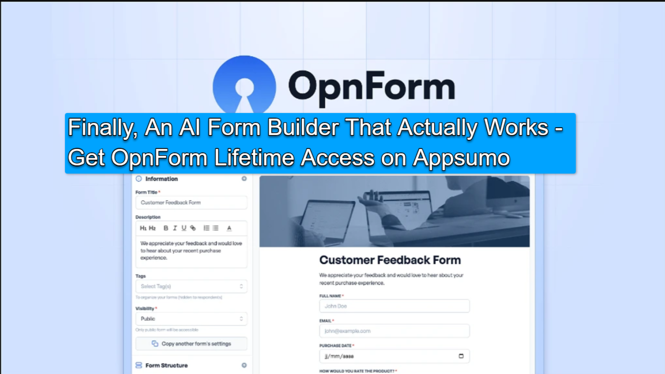 Finally An AI Form Builder That Actually Works Get OpnForm Lifetime Access on Appsumo Finally, An AI Form Builder That Actually Works - Get OpnForm Lifetime Access on Appsumo