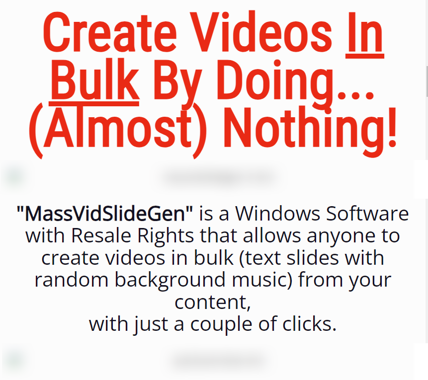 Selling Software Rocks massvidslidegen jv MassVidSlideGen Review - A New Software with Resale Rights. Create Videos In Bulk By Doing... (Almost) Nothing!