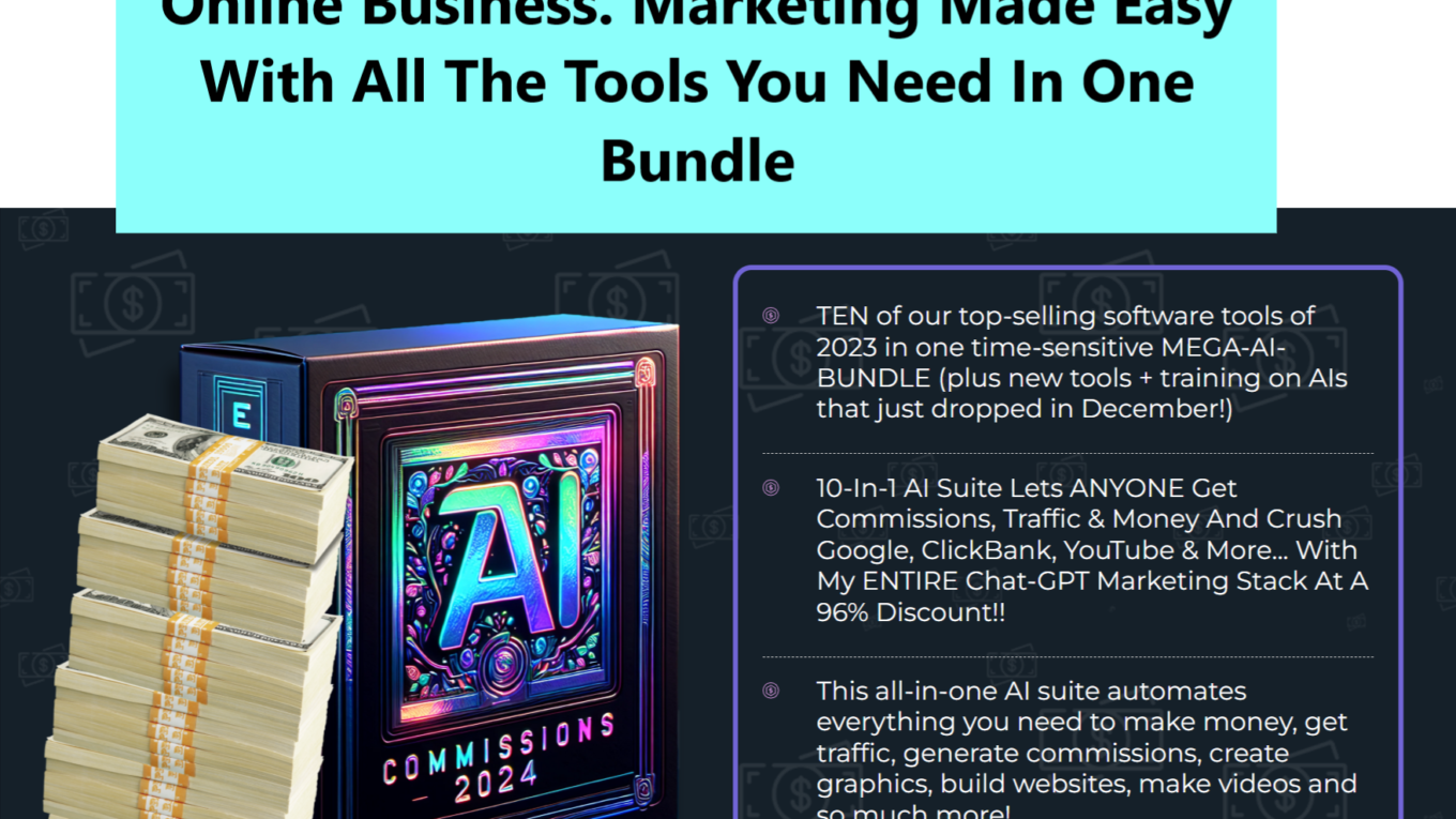 AI For 2024 JV Affiliate Invite Page AI Commissions 2024 - The Ultimate AI Software Bundle To Automate Your Online Business. Marketing Made Easy With All The Tools You Need In One Bundle