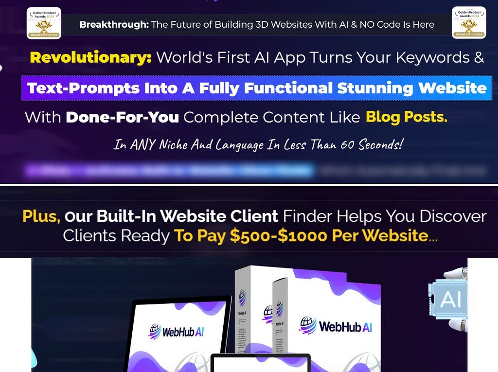 53959110024 789be1d46f b WebHub AI Review: An AI tool that converts your keywords into fully functional websites, featuring done-for-you content such as videos, blog posts, and testimonials. Also, Discover clients willing to pay $500-$1000 per site!