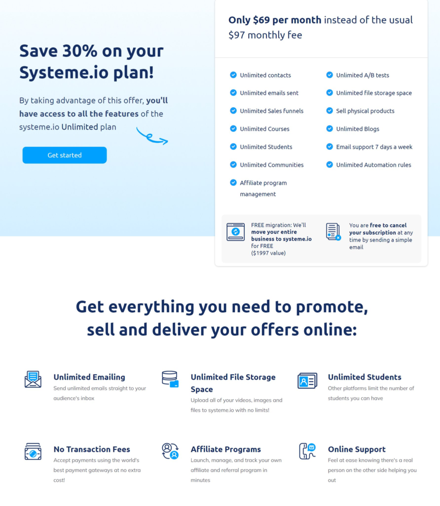 Grab the 🔥 systeme.io Unlimited annual plan Now (30% off) + FREE migration (valued at $1997) 💰: The simplest all-in-one marketing platform!