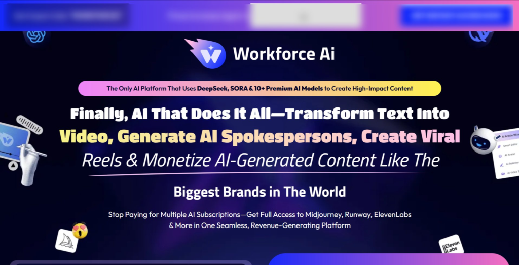 WorkForceAi Review: This powerful AI platform empowers users to generate content, craft high-quality videos, produce AI voiceovers, automate tasks, and build AI chatbots and assistants