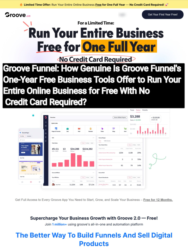 Groove Funnel Review: How Genuine Is Groove Funnel's One-Year Free Business Tools Offer to Run Your Entire Online Business for Free With No Credit Card Required?