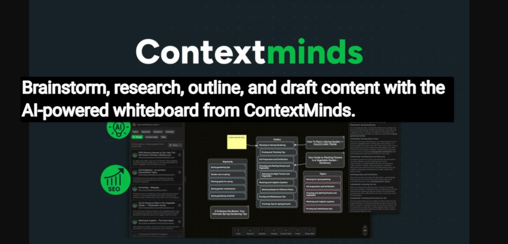 ContextMinds - Brainstorm, Research, Outline, and Draft Your Content Using an AI-Powered Whiteboard