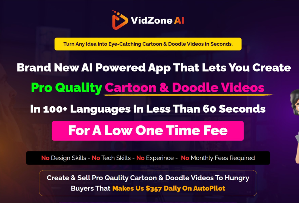 VidZone AI Review: Create Stunning Cartoon & Doodle Videos Without Design Skills, Tech Skills, or Monthly Fees in 100+ Languages