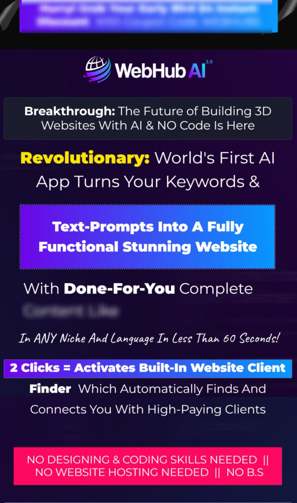 WebHub AI 2.0 Review: Revolutionary AI App Turns Your Keywords & Text-Prompts Into A Fully Functional Stunning Website In ANY Niche And Language In Less Than 60 Seconds!