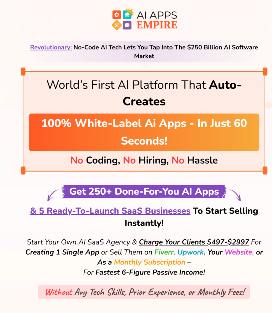 AI Apps Empire: AI That Turns Any Idea Into an AI App — 100% White-Labelled & Ready to Sell in Just 60 Seconds!