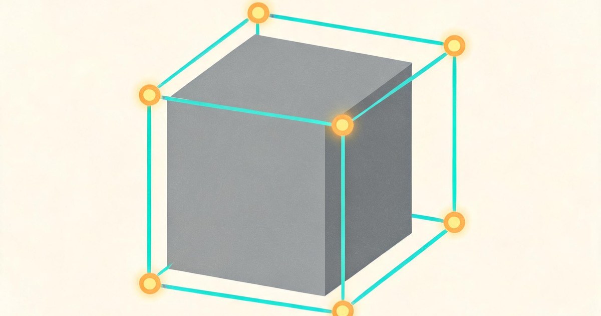 A flat vector illustration of a large grey puzzle-piece block wrapped by a thin teal wireframe layer with small warm amber nodes on its corners, representing EnvHarness reshaping AI agent training environments